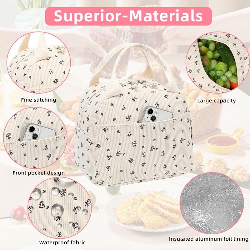 LEDAOU Lunch Box for Women Insulated Lunch Bag Corduroy Lunch Tote Bags Leakproof Cooler Lunch Case for Travel Work Picnic - Image 5